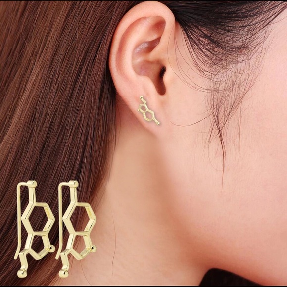 Serotonin Molecule Ear Climbers - Picture 6 of 6